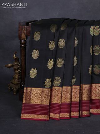Black & Maroon Pure Kanchipuram Silk-Butta