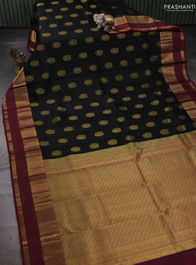 Black & Maroon Pure Kanchipuram Silk-Butta