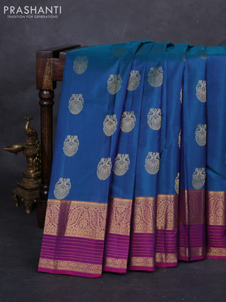 Peacock Blue & Purple Pure Kanchipuram Silk-Butta
