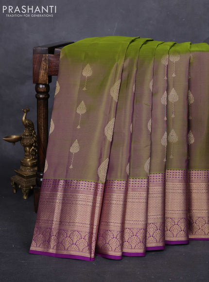 Olive Green & Violet Pure Kanchipuram Silk-Butta