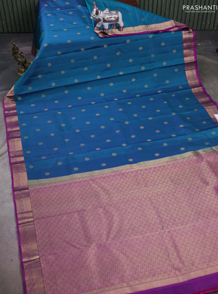Peacock Green & Purple Pure Kanchipuram Silk-Butta