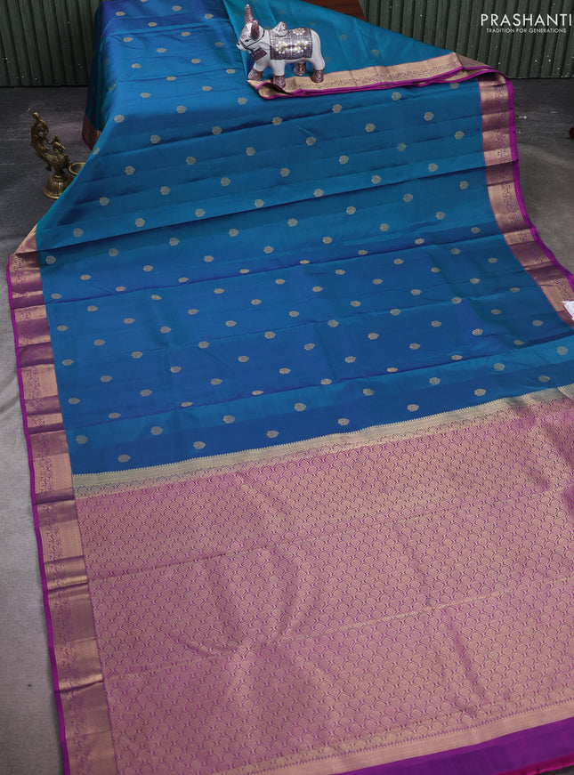 Peacock Green & Purple Pure Kanchipuram Silk-Butta