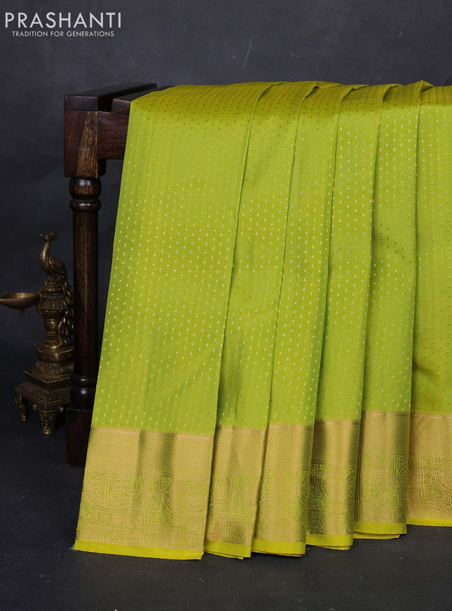 Lime Green & Maroon Pure Kanchipuram Silk-1000 Butta