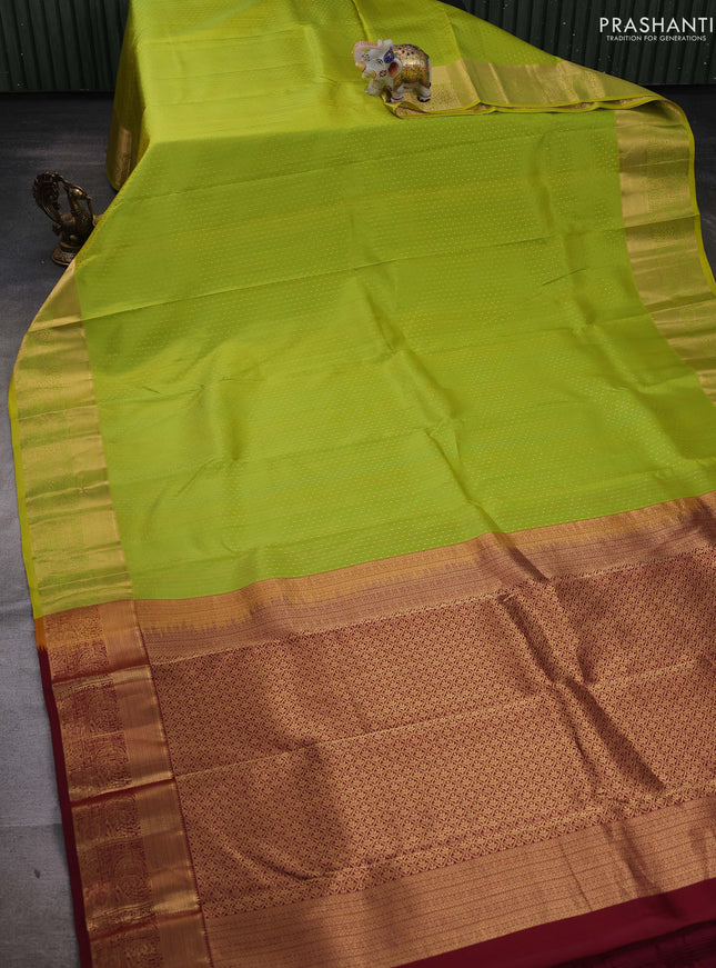 Lime Green & Maroon Pure Kanchipuram Silk-1000 Butta