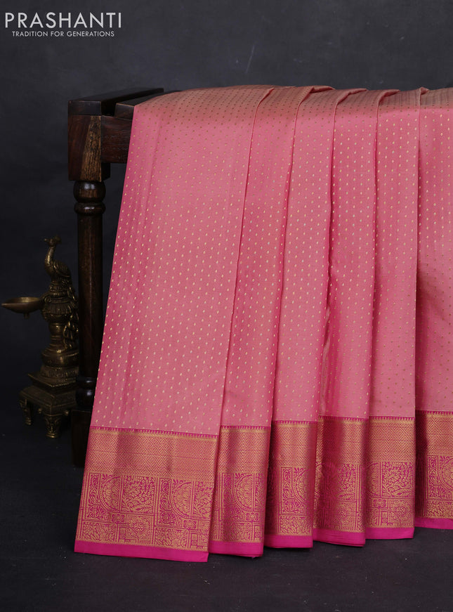 Peach Pink & Pink Pure Kanchipuram Silk-1000 butta