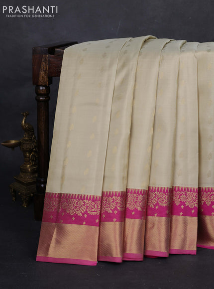 Beige & Pink Pure Kanchipuram silk-Butta