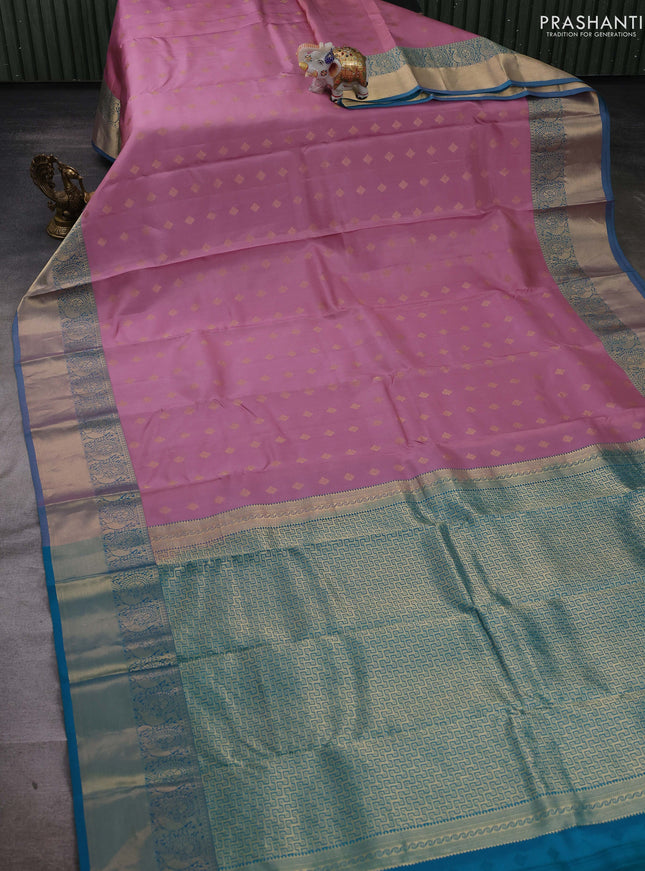Mauve Pink & Teal Pure kanchipuram silk-Butta