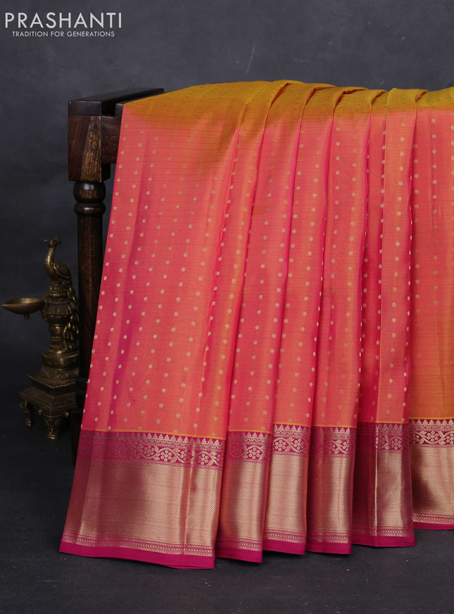 Mustard & Pink Pure Kanchipuram Silk-1000 Butta