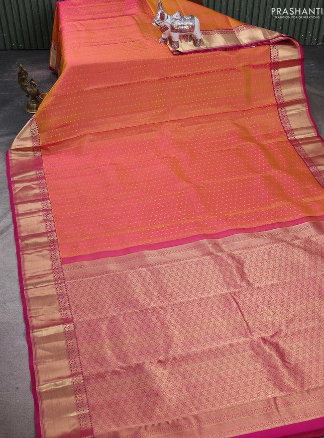 Mustard & Pink Pure Kanchipuram Silk-1000 Butta
