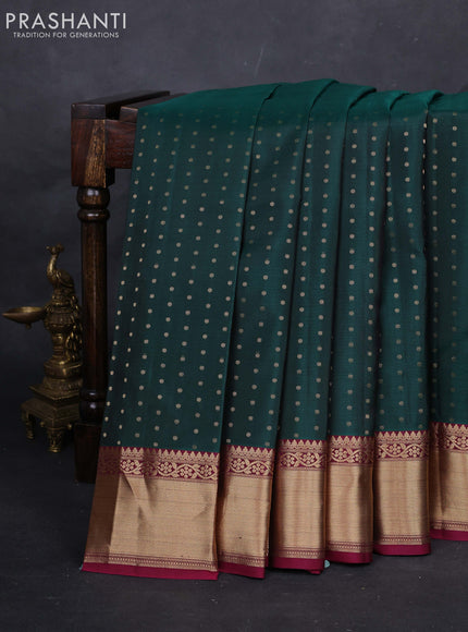 Peacock Green & Magenta Pure Kanchipuram Silk-1000 Butta