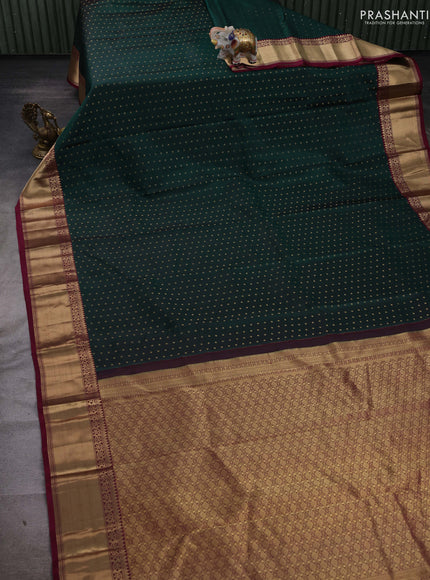 Peacock Green & Magenta Pure Kanchipuram Silk-1000 Butta