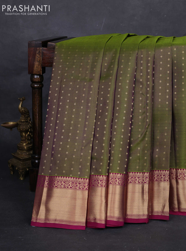 Olive green & Magenta Pure Kanchipuram silk -1000 Butta