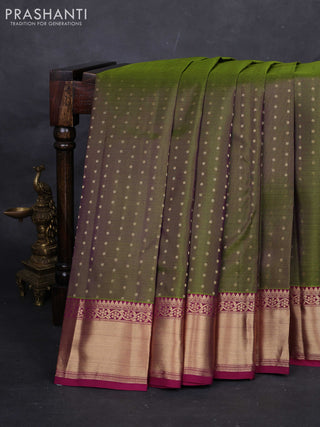 Olive green & Magenta Pure Kanchipuram silk -1000 Butta