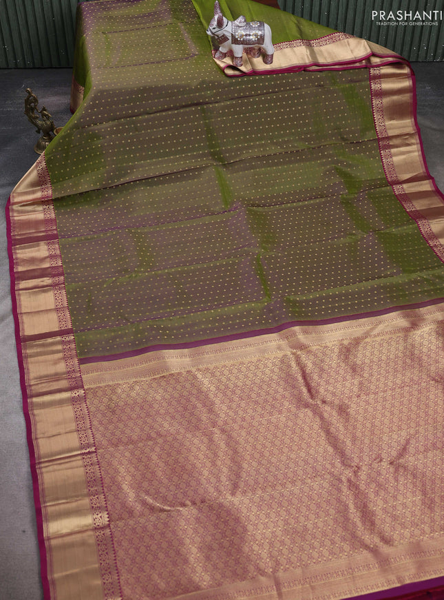 Olive green & Magenta Pure Kanchipuram silk -1000 Butta
