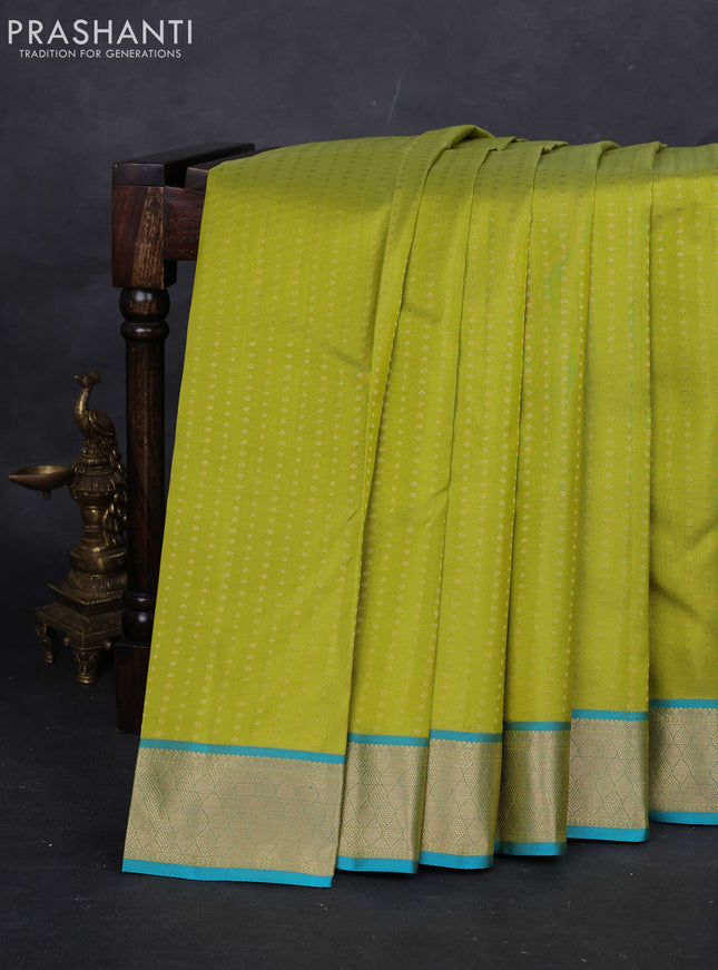 Lime Green & Teal Pure kanchipuram silk -1000 Butta