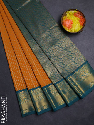 Mustard Yellow & Teal Green Semi Kanchipuram Silk - Korvai