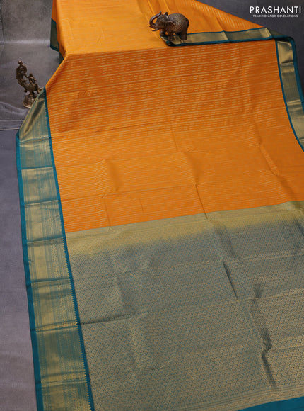 Mustard Yellow & Teal Green Semi Kanchipuram Silk - Korvai