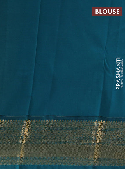 Mustard Yellow & Teal Green Semi Kanchipuram Silk - Korvai