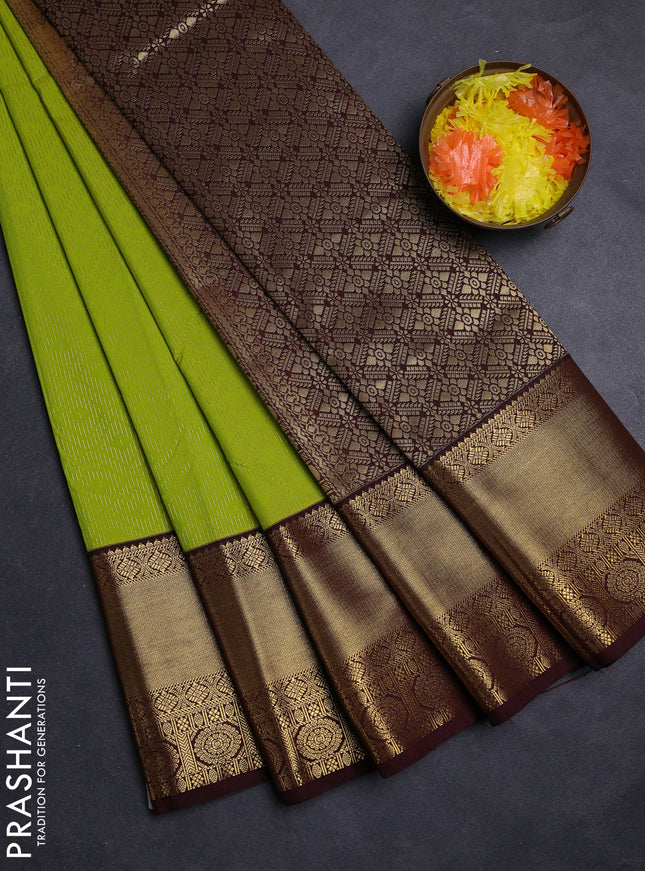 Lime Green & Maroon Semi Kanchipuram Silk - Korvai
