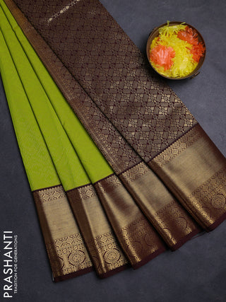Lime Green & Maroon Semi Kanchipuram Silk - Korvai