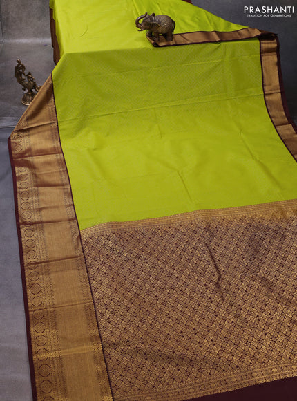 Lime Green & Maroon Semi Kanchipuram Silk - Korvai