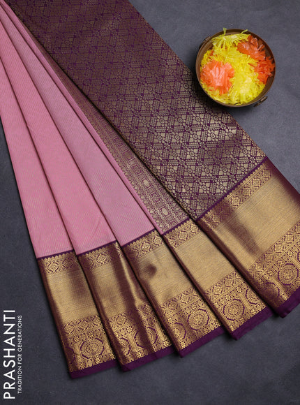 Pastel Pink & Purple Semi Kanchipuram Silk - Korvai