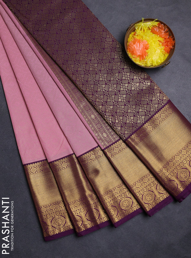 Pastel Pink & Purple Semi Kanchipuram Silk - Korvai