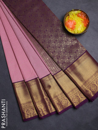 Pastel Pink & Purple Semi Kanchipuram Silk - Korvai
