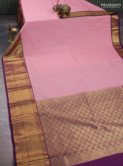 Pastel Pink & Purple Semi Kanchipuram Silk - Korvai