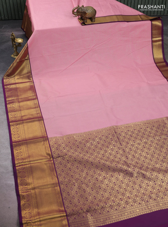 Pastel Pink & Purple Semi Kanchipuram Silk - Korvai