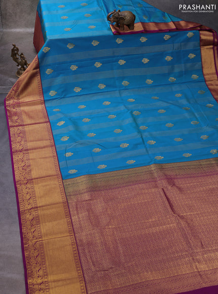 Teal Blue & Purple Semi Kanchipuram Silk - Korvai