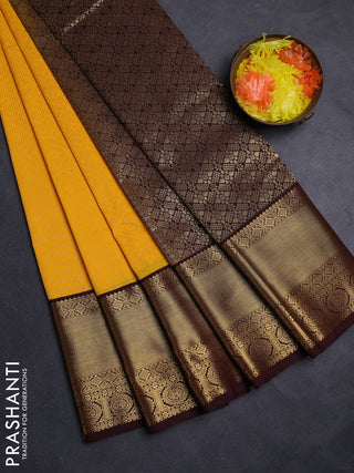 Yellow & Coffee Brown Semi Kanchipuram Silk - Korvai