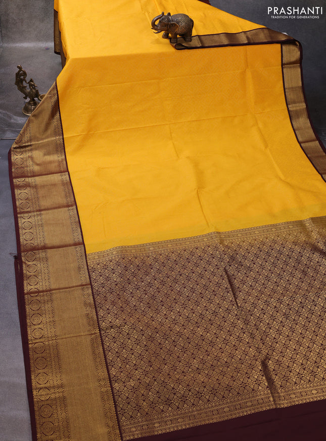 Yellow & Coffee Brown Semi Kanchipuram Silk - Korvai