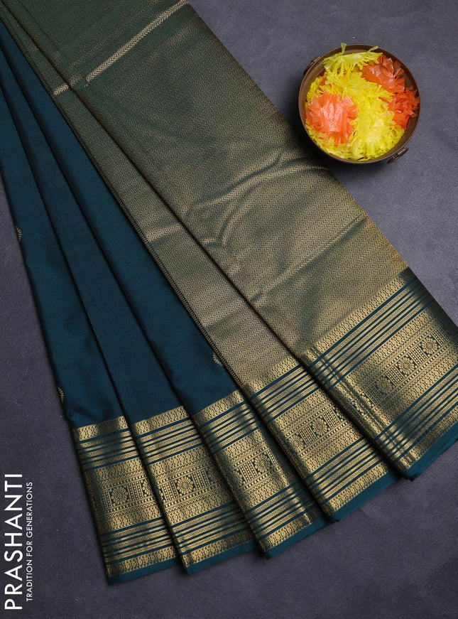 Peacock Green Semi Kanchipuram Silk - Korvai