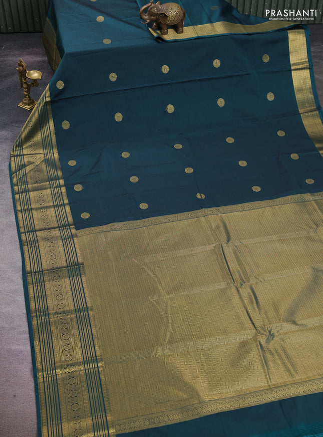 Peacock Green Semi Kanchipuram Silk - Korvai