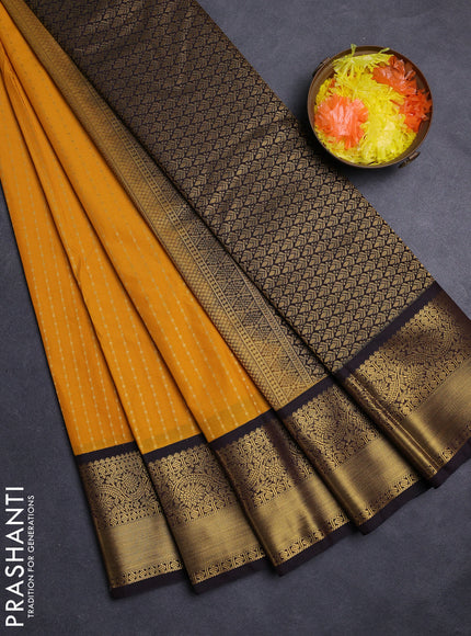 Mustard Yellow & Coffee Brown Semi Kanchipuram Silk - Korvai