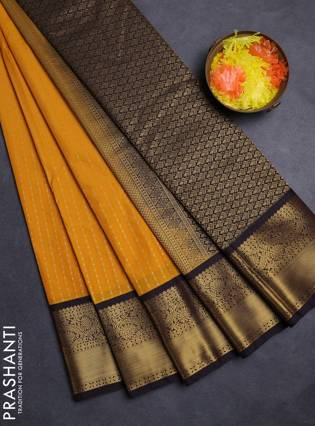 Mustard Yellow & Coffee Brown Semi Kanchipuram Silk - Korvai