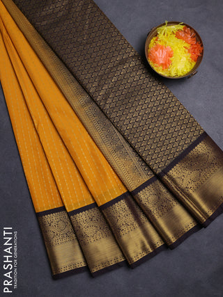 Mustard Yellow & Coffee Brown Semi Kanchipuram Silk - Korvai