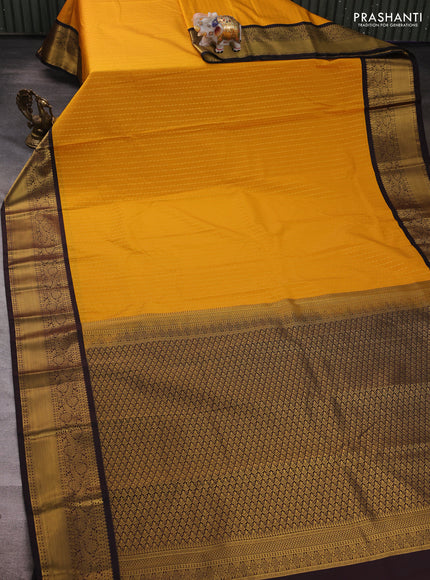 Mustard Yellow & Coffee Brown Semi Kanchipuram Silk - Korvai