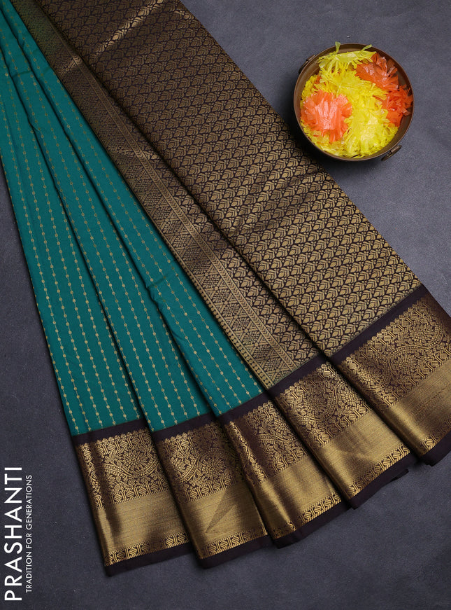 Green & Coffee Brown Semi Kanchipuram Silk - Korvai
