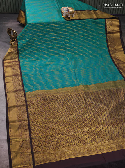 Green & Coffee Brown Semi Kanchipuram Silk - Korvai