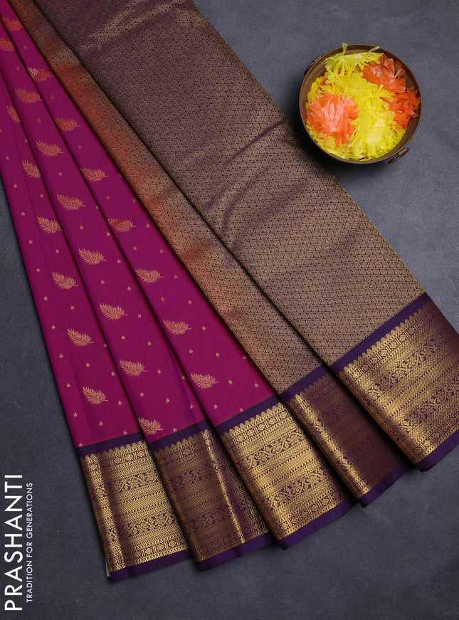 Magenta Pink & Purple Semi Kanchipuram Silk - Korvai