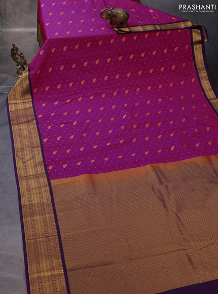 Magenta Pink & Purple Semi Kanchipuram Silk - Korvai