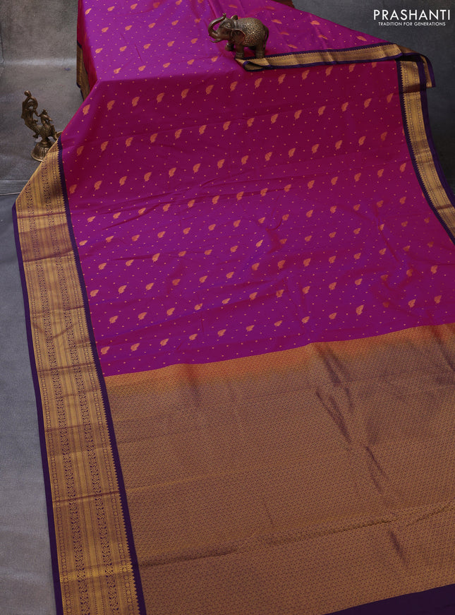 Magenta Pink & Purple Semi Kanchipuram Silk - Korvai