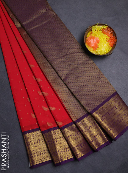 Red & Purple Semi Kanchipuram Silk - Korvai