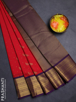 Red & Purple Semi Kanchipuram Silk - Korvai