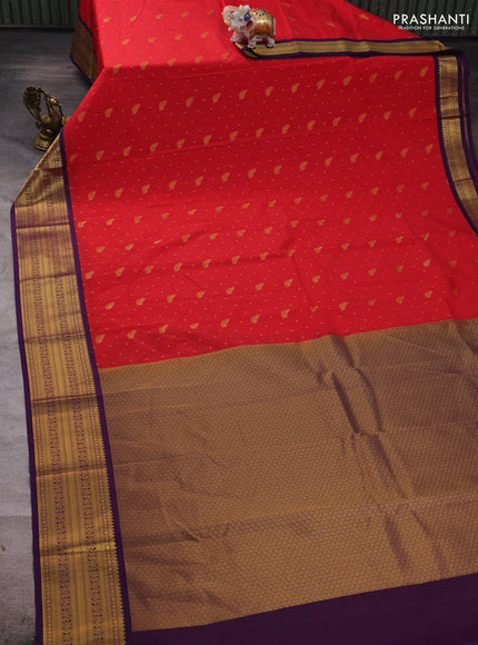 Red & Purple Semi Kanchipuram Silk - Korvai