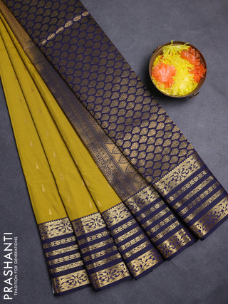 Lime Green & Navy Blue Semi Kanchipuram Silk - Korvai