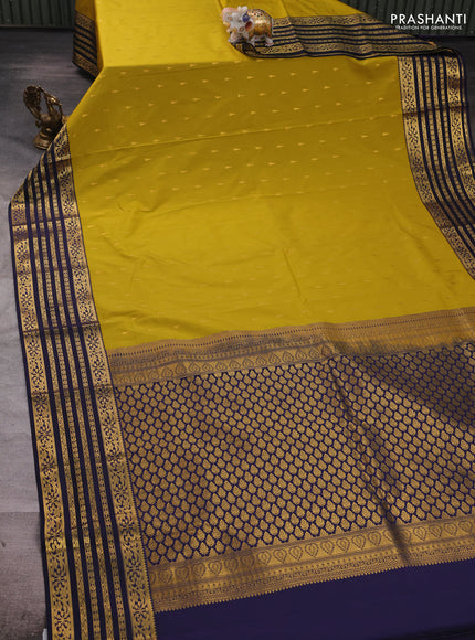 Lime Green & Navy Blue Semi Kanchipuram Silk - Korvai