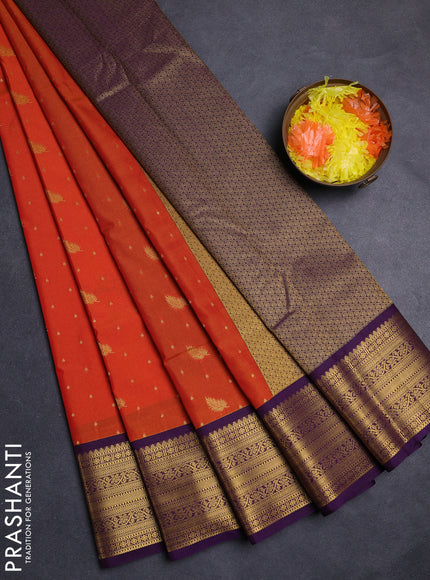 Orange & Purple Semi Kanchipuram Silk - Korvai